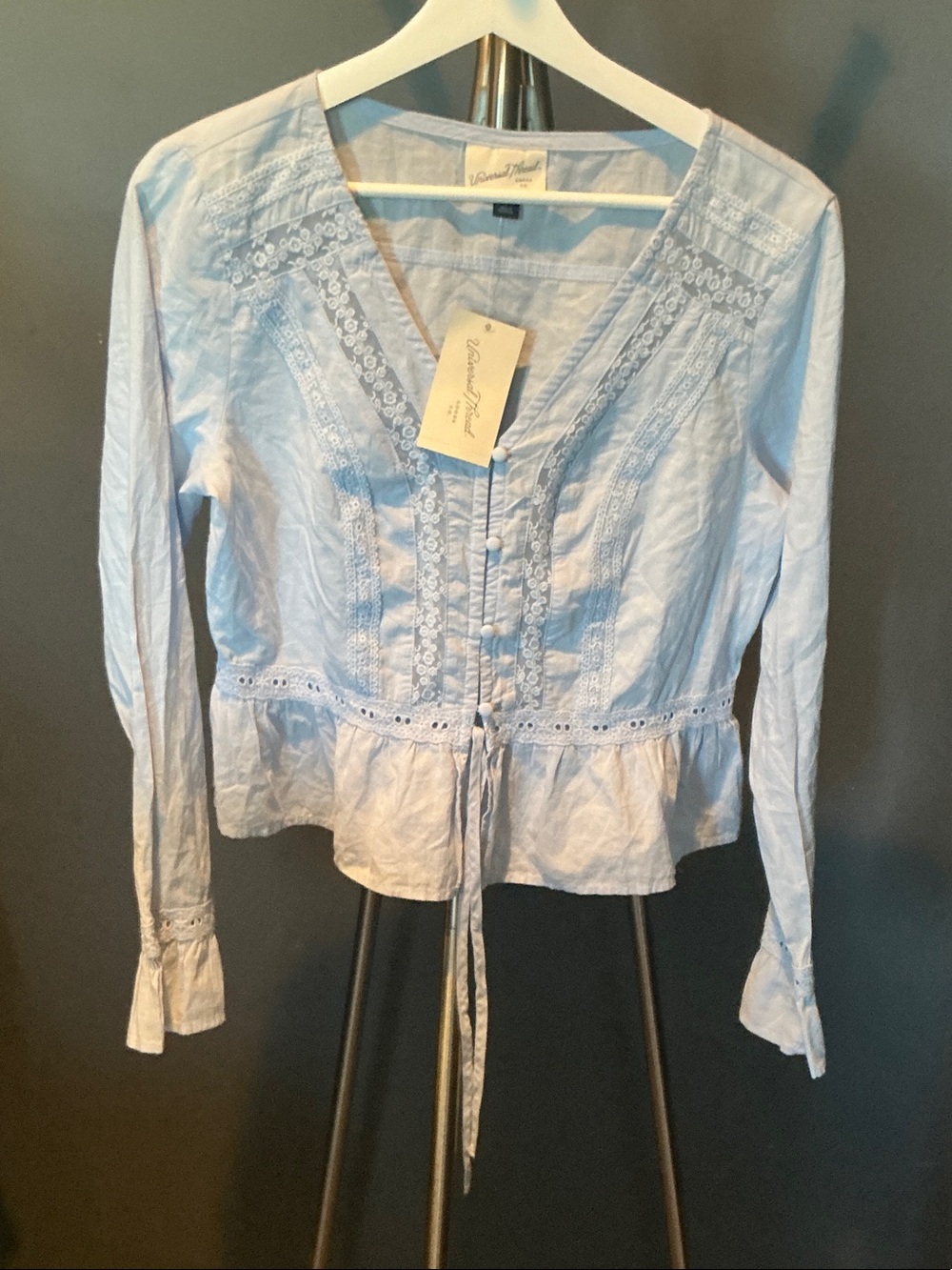 Light Blue Lace-Trim Peplum Top